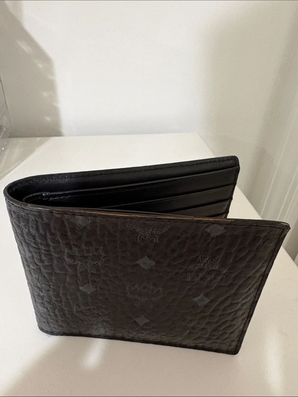 MCM Black Logo Textured Bifold Wallet